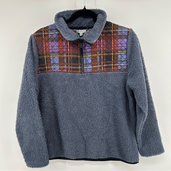 Vera Bradley Tops - Vera Bradley Women's Teddy Fleece Blue Pullover 1/4 Zip Tartan Plaid Size S/M